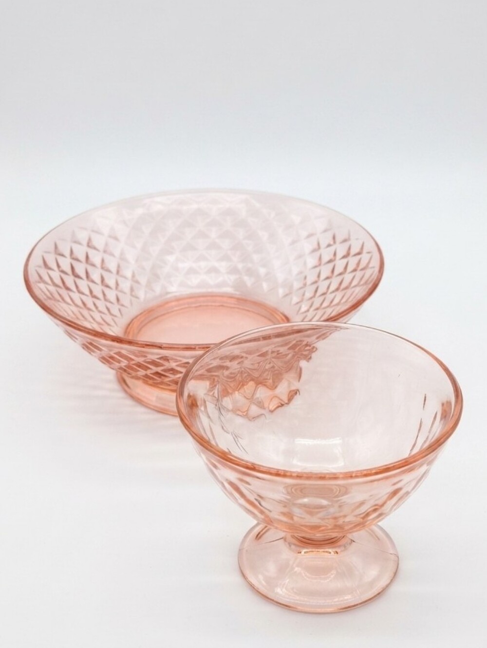 Pink Diamond Cut Dessert Set - Pedestal Bowl & Ice Cream Dish
